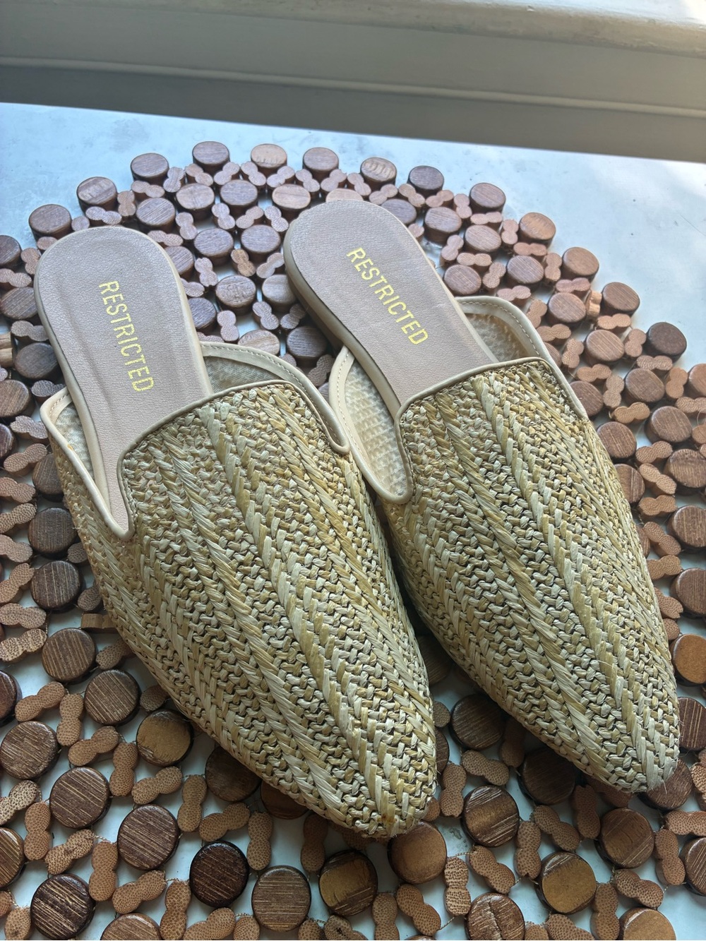 Restricted Beige Woven Slip-On Mules
